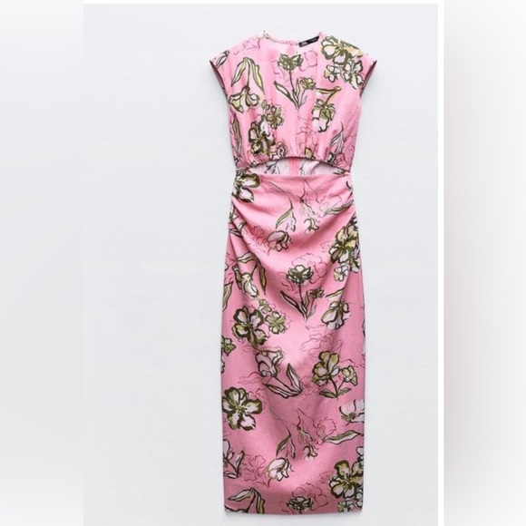 Zara Linen Blend Cutout Pink with Green details Large - Picture 5 of 11